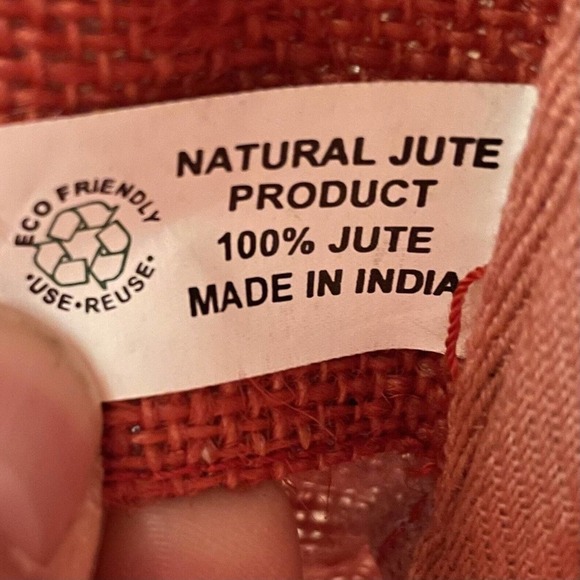 Vintage Marshall Fields Jute Handbag Orange Mini Tote NWT Wooden Handles 90s - Picture 9 of 11